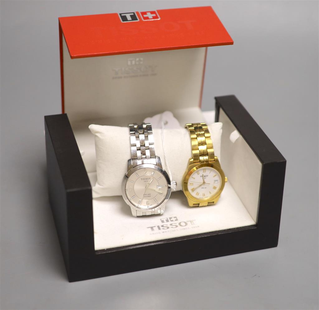 A Tissot 1853 PRC 200 gentlemans stainless steel wristwatch and a Tissot 1853 PR 50 gold-plated wristwatch,